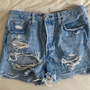 Levi’s 501 denim distressed high waisted shorts